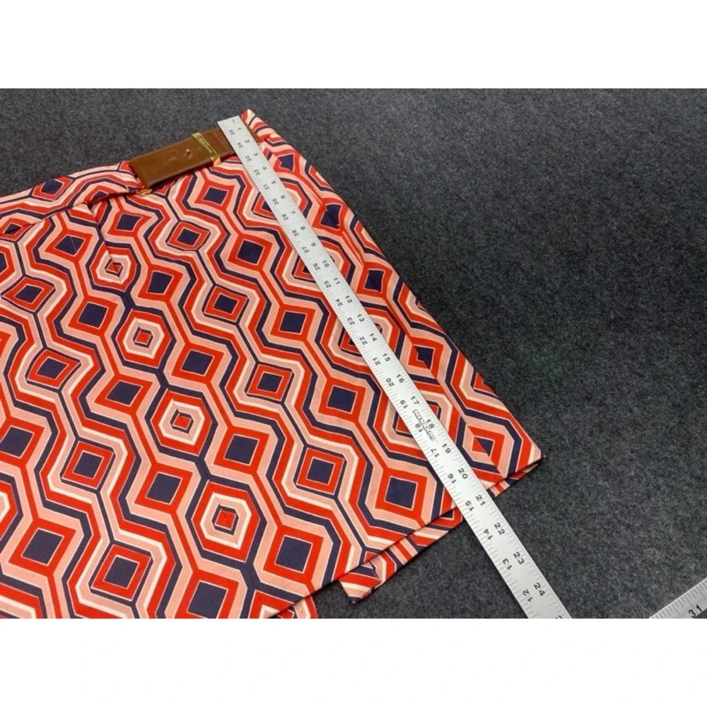 Michael Kors Pencil Skirt Womens 6 Orange Navy Geometric Diamond Belted 20in
